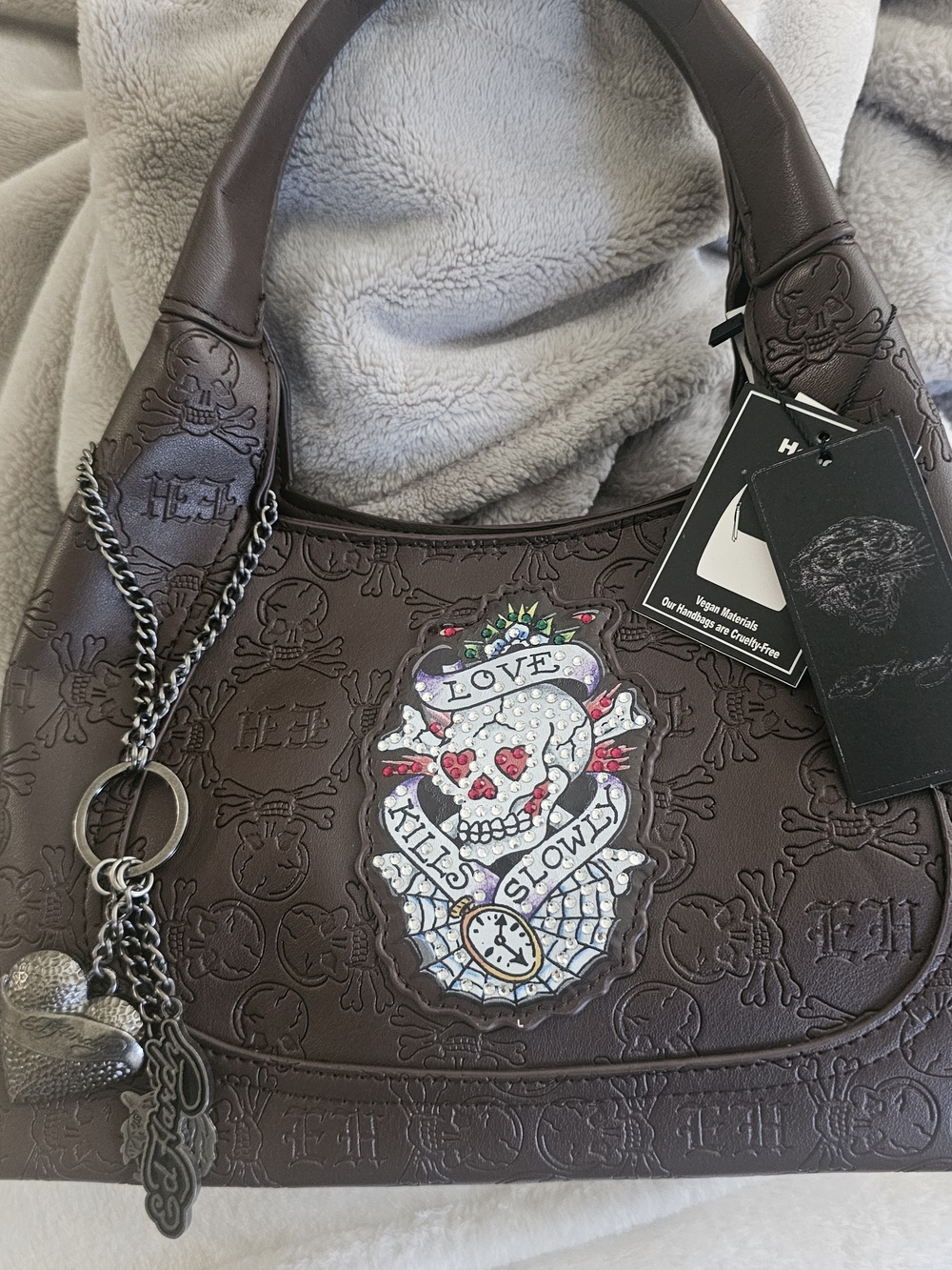 Ed Hardy Brown 'Love Kills Slowly' Embossed Bag